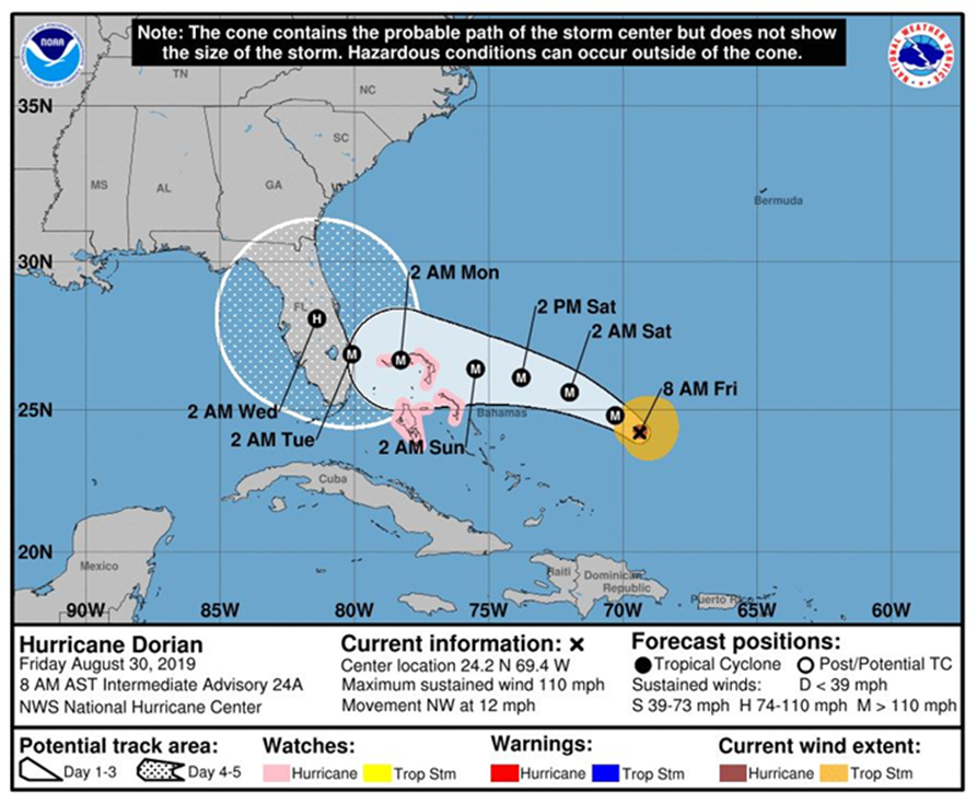 Hurricane Dorian NOAA Map