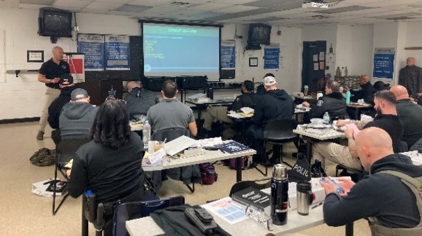 Instructing a Use of Force Instructor Training Program at the Chicago Police Department on February 15, 2024. (Photo by FLETC Instructor Glenn DeMar.)