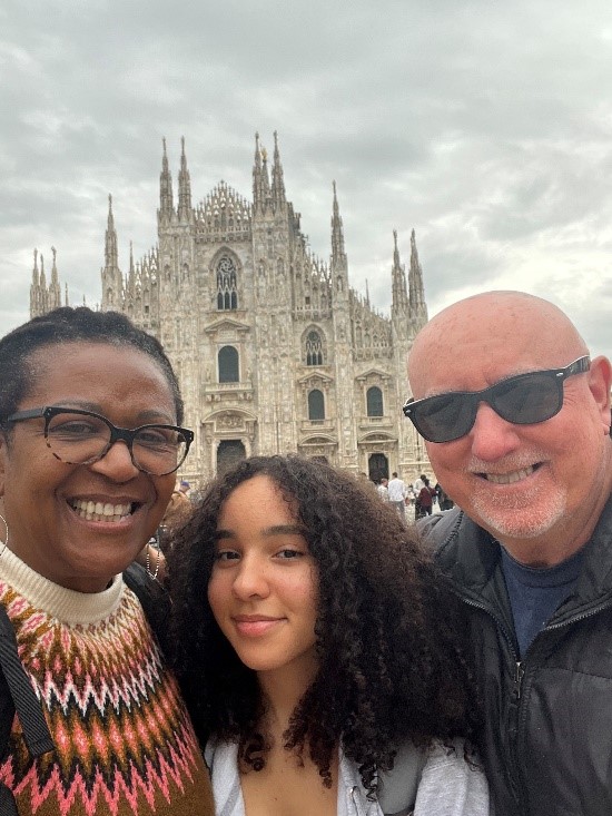 Scott Donivan with his wife and daughter in front of the Milan Cathedral in Milan, Italy. (Photo courtesy of Scott Donovan) 