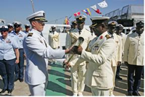 United States Coast Guard Rear Adm. Bruce Baffer transferred the vessel now known as the NNS Okpabana into the hands of the Nigerian navy on Wednesday. 